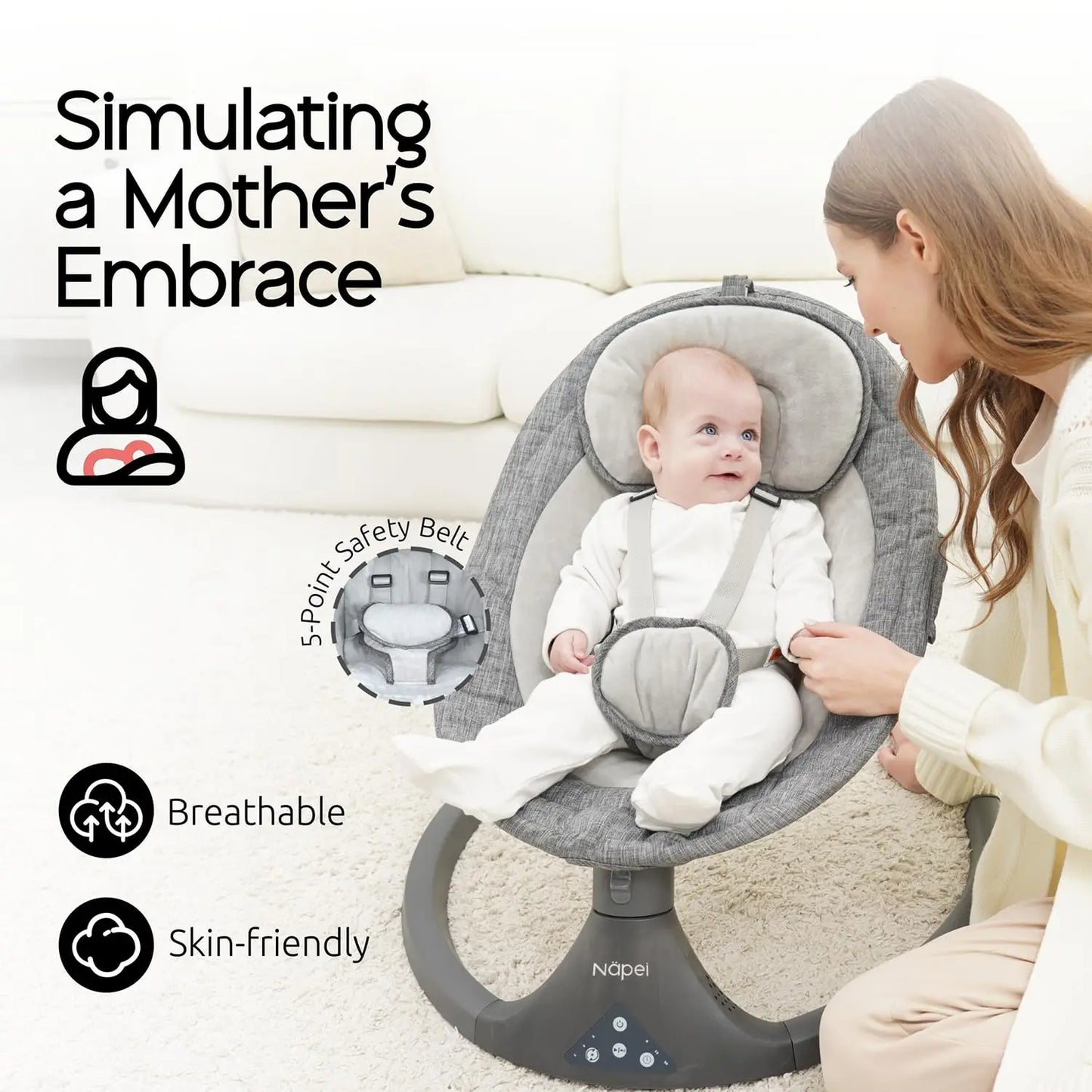 Electric Baby Swing & Bouncer with Bluetooth & Remote Control