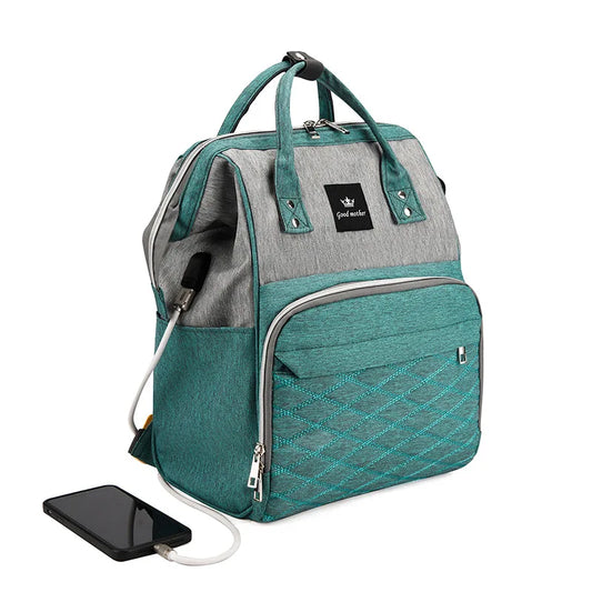 Multi-Functional Mommy Backpack – Diamond Grid Design with USB Charging Port