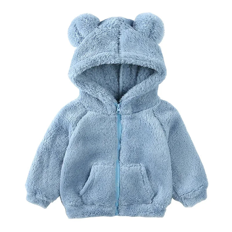 Plush Baby Fleece Jacket with Bear Ears – Soft Flannel Hoodie for Everyday Comfort