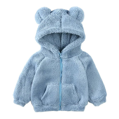 Plush Baby Fleece Jacket with Bear Ears – Soft Flannel Hoodie for Everyday Comfort