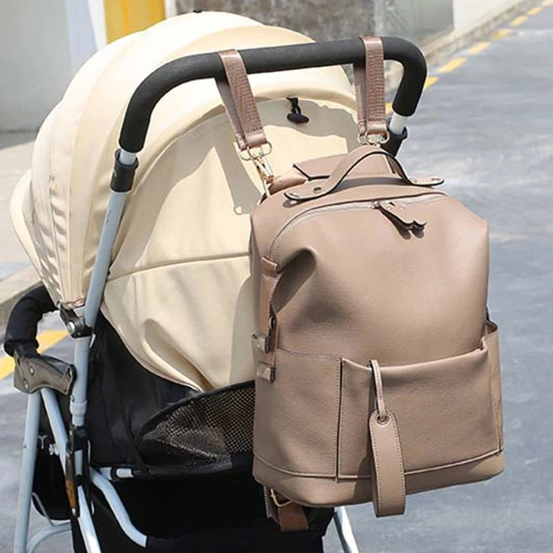 Multifunction Vegan Leather Diaper Backpack – Large Capacity Baby Bag