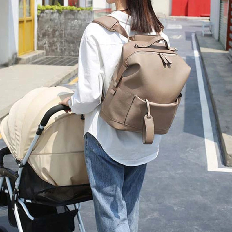 Multifunction Vegan Leather Diaper Backpack – Large Capacity Baby Bag