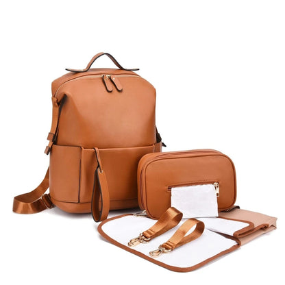 Multifunction Vegan Leather Diaper Backpack – Large Capacity Baby Bag