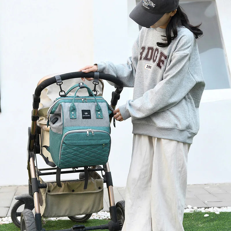 Multi-Functional Mommy Backpack – Diamond Grid Design with USB Charging Port