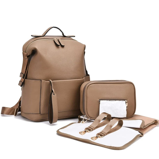 Multifunction Vegan Leather Diaper Backpack – Large Capacity Baby Bag