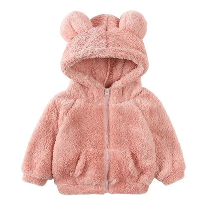 Plush Baby Fleece Jacket with Bear Ears – Soft Flannel Hoodie for Everyday Comfort