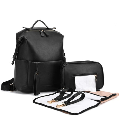 Multifunction Vegan Leather Diaper Backpack – Large Capacity Baby Bag