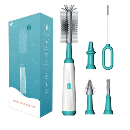 Cordless Electric Baby Bottle Brush Set – Silicone Cleaning Tool for Bottles, Nipples & Straws (1500mAh, Waterproof, 5 Attachments)