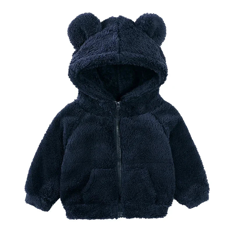 Plush Baby Fleece Jacket with Bear Ears – Soft Flannel Hoodie for Everyday Comfort
