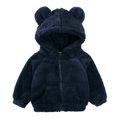 Plush Baby Fleece Jacket with Bear Ears – Soft Flannel Hoodie for Everyday Comfort