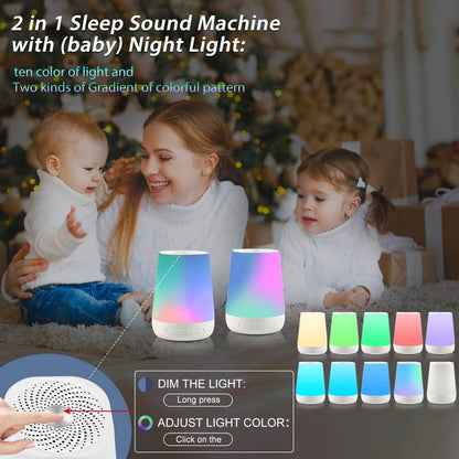 White Noise Machine with Colourful Night Light – 28 Soothing Sounds