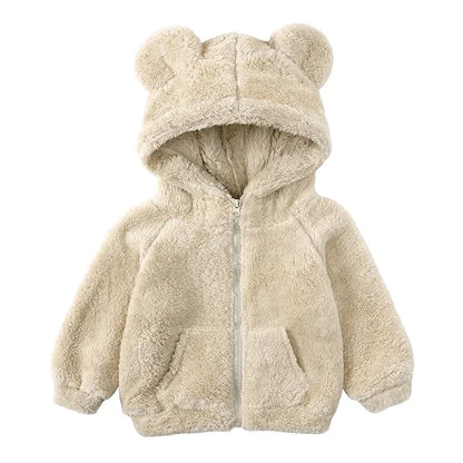 Plush Baby Fleece Jacket with Bear Ears – Soft Flannel Hoodie for Everyday Comfort