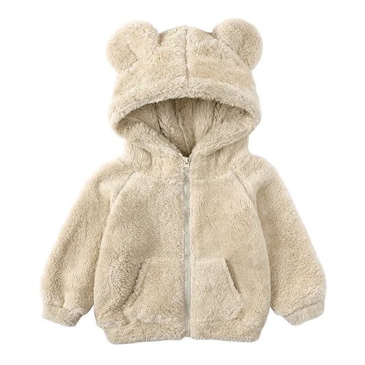 Plush Baby Fleece Jacket with Bear Ears – Soft Flannel Hoodie for Everyday Comfort