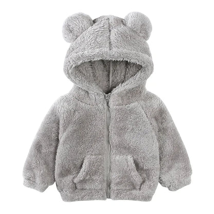 Plush Baby Fleece Jacket with Bear Ears – Soft Flannel Hoodie for Everyday Comfort