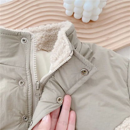 Warm Lamb Wool Stitching Coat – Winter Jacket (Ages 1–6 Years)