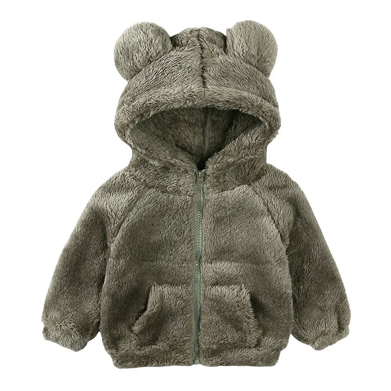 Plush Baby Fleece Jacket with Bear Ears – Soft Flannel Hoodie for Everyday Comfort