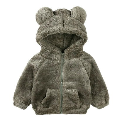 Plush Baby Fleece Jacket with Bear Ears – Soft Flannel Hoodie for Everyday Comfort