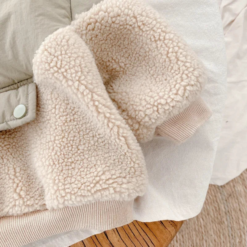 Warm Lamb Wool Stitching Coat – Winter Jacket (Ages 1–6 Years)