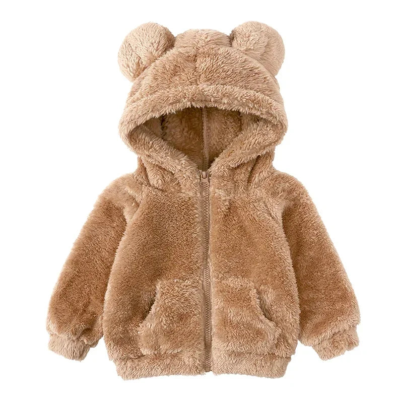 Plush Baby Fleece Jacket with Bear Ears – Soft Flannel Hoodie for Everyday Comfort