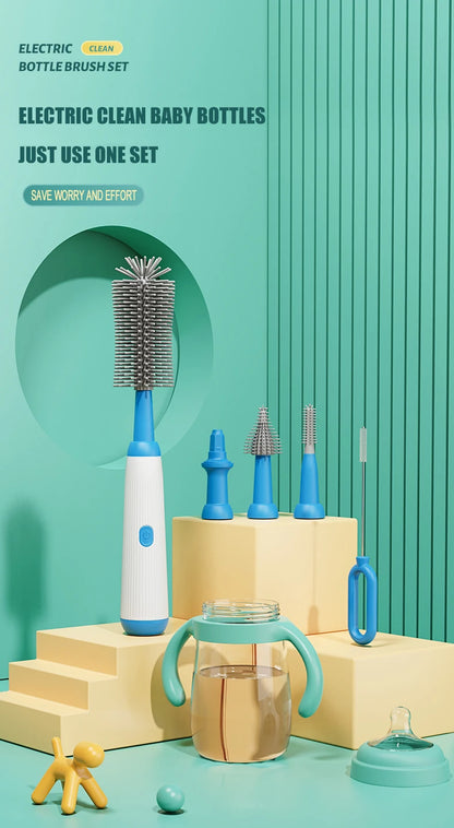Cordless Electric Baby Bottle Brush Set – Silicone Cleaning Tool for Bottles, Nipples & Straws (1500mAh, Waterproof, 5 Attachments)
