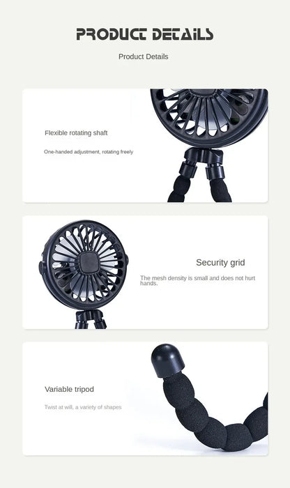 Bladeless Baby Stroller Fan – Portable USB Rechargeable Mini Cooling Fan for Strollers, Tables & Travel