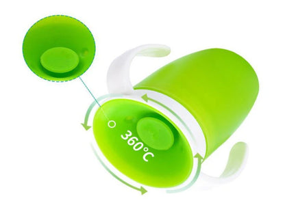 360° Rotating Baby Drinking Cup – Leakproof Silicone Training Cup with Handles & Flip Lid