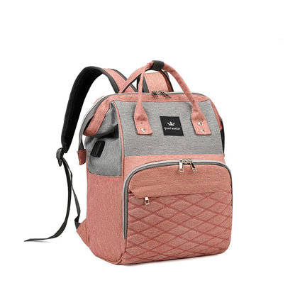 Multi-Functional Mommy Backpack – Diamond Grid Design with USB Charging Port
