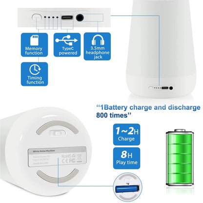 White Noise Machine with Colourful Night Light – 28 Soothing Sounds