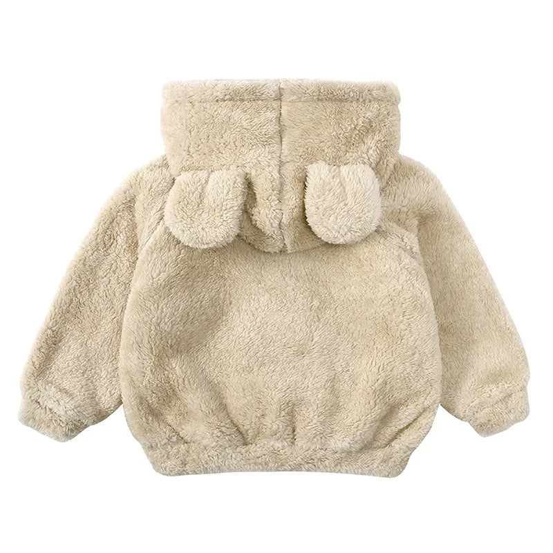Plush Baby Fleece Jacket with Bear Ears – Soft Flannel Hoodie for Everyday Comfort
