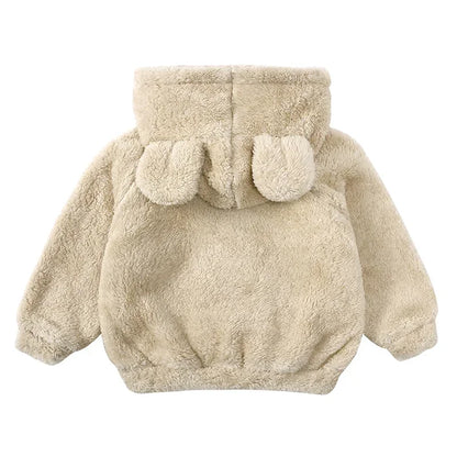 Plush Baby Fleece Jacket with Bear Ears – Soft Flannel Hoodie for Everyday Comfort