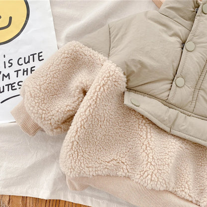 Warm Lamb Wool Stitching Coat – Winter Jacket (Ages 1–6 Years)