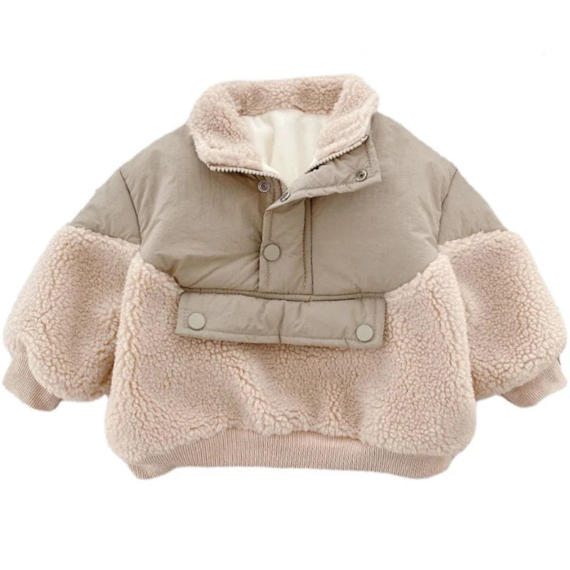Warm Lamb Wool Stitching Coat – Winter Jacket (Ages 1–6 Years)