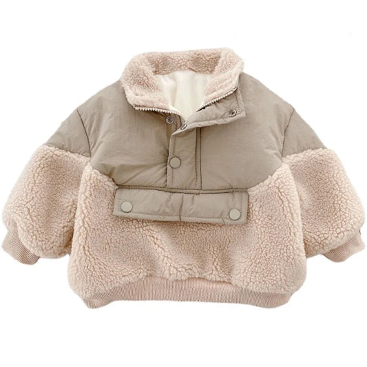 Warm Lamb Wool Stitching Coat – Winter Jacket (Ages 1–6 Years)