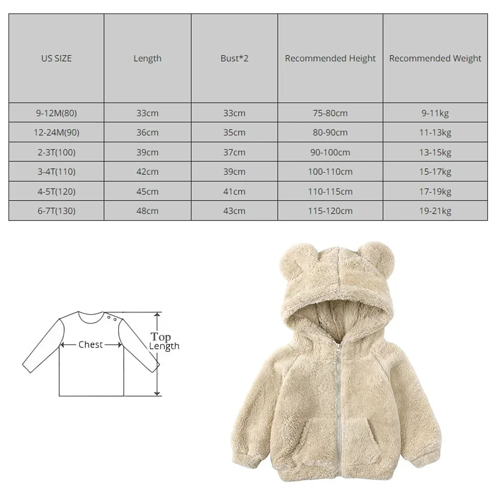Plush Baby Fleece Jacket with Bear Ears – Soft Flannel Hoodie for Everyday Comfort